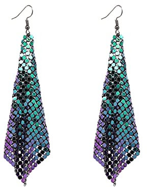 Pailletten Ohrringe für Frauen Männer Metallic Mesh Grid Tassel Drop Ohrring für Mann Frau