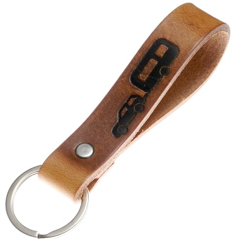 ELBERCRAFT® Schlüsselanhänger Leder Wohnwagen der Schlüssel Organizer für deine Schlüsseltasche keychain made in Germany braun Gravur schwarz
