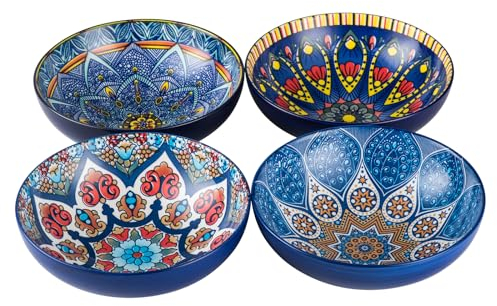 UNICASA Bols à dessert en porcelaine, Set de 4 bols à soupe Saladiers à motifs et multicolores - 750ml