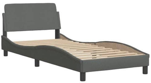 vidaXL Bettgestell Dover, Polsterbett Bett, Bettrahmen mit Lattenrost für Schlafzimmer, Schlafzimmerbett Einzelbett, Dunkelgrau 90x200cm Stoff