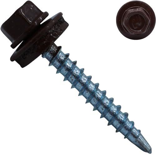 100 Stück Trapezblechschrauben mit EPDM Dichtscheibe - 4,8 x 35/30 - RAL 8011 - Nussbraun - Bohrschrauben 6-kant - kopflackiert - selbstschneidend - SC5164