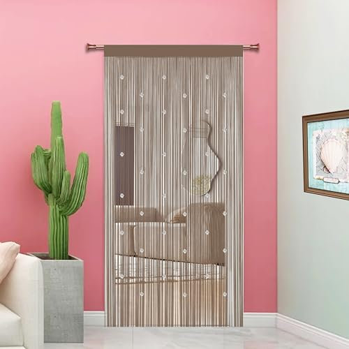 Taiyuhomes Rideau Fil Rideau De Porte en Perles Rideau Anti Mouches pour Porte Exterieur Moustiquaire Rideaux Exterieur Cloison De Séparation De Pièces (Écru, 90x245cm(35x96))