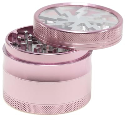 Vgzsyomqib Herb Grinder Metal de Aluminio 4 Piezas Rosa Grinder Hierba Metálico 63mm Molinillo Especias Grande con Polinizador y Tapa Magnética - Relámpago Plata
