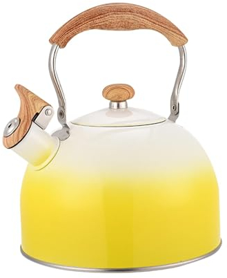 LOVIVER Bouilloire à thé sifflante sur la cuisinière, Bouilloire à Eau de Camping en Plein air avec Couvercle de Bec, sifflet Fort en Acier Inoxydable pour, Jaune
