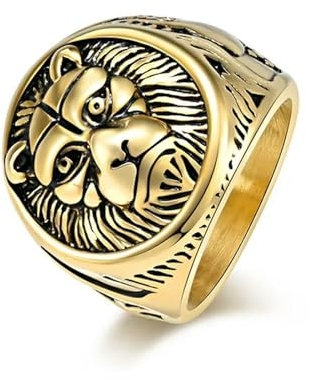 XJruixi Punk Rock Lion Head Men 's Ring Cool Boy Stainless Steel Band Party Domineering Animal Jewelry