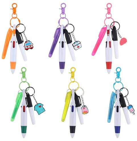NQEUEPN 6 Set Kit Penna per Infermiere, Inclusi 6 Evidenziatori 6 Pennarelli 6 Penne a Sfera 6 Distintivi con 6 Portachiavi per Infermiere Accessori per Badge per Infermiere