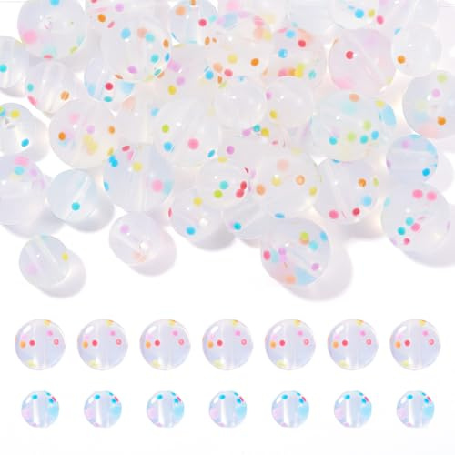 Crafans 40Pcs Transparent Round Silicone Beads 9MM/12MM Ring Shape Colorful Polka Dots Spacer Beads Donut Shape Soft Rubber Beads for DIY Jewelry Making, Colorful