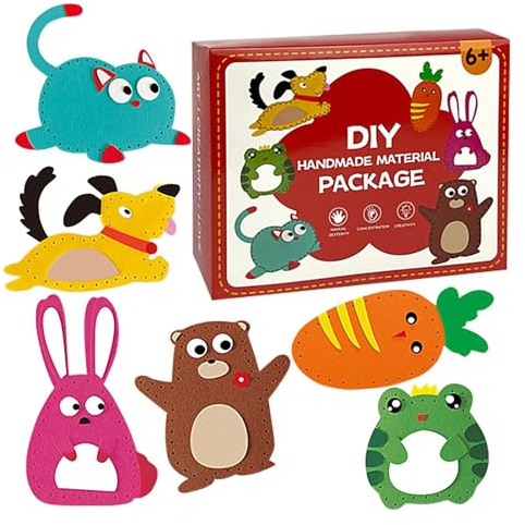 Ruwshuuk Nähtier für Kinder, 6 einfache -Projekte mit Stofftierpuppen, Kunsthandwerk für Kinder, inklusive Anleitung und Filzmaterialien zum Erlernen des Nähens und Stickens