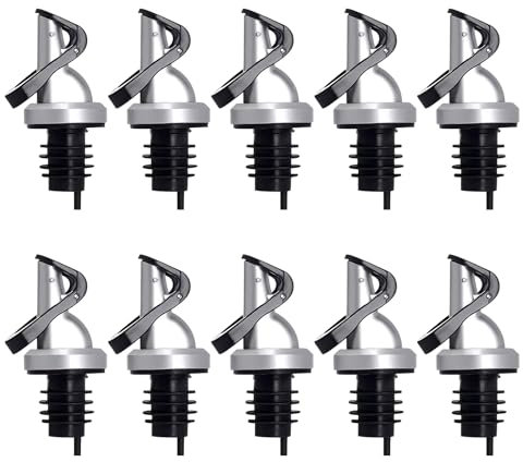 VinBee 10 Stück Flaschenausgießer mit Klappe Druckbarer Flaschenverschluss, Design ohne schmutzige Hände Essig Edelstahl kurz Ölausgießer,Flaschen Ausgießer