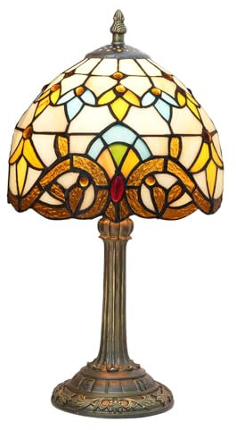 wecrejoni Tiffany Lamp Bedside Table Lamp-Nightstand,Stained Glass Lamp for Bedroom Dorm Living Kitchen, Aesthetic Cute Home Decor Gift (Yellow Baroque)