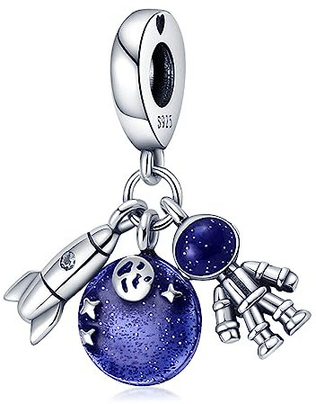 Rimgoris 925 Sterling Silber Anhänger Charm für Frauen Armbänder Reisen Rakete Planet Astronaut Valentinstag Geburtstag Geschenk Charms für Frauen