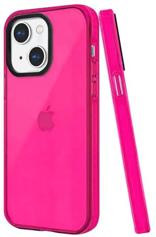KIOMY Neon Hot Pink Case for iPhone 14 6.1 Inches Shockproof Bumper Protective Silicone Stylish Clear Jelly Cute Cell Phone Back Cover with Bright Vibrant Color for Girls Women