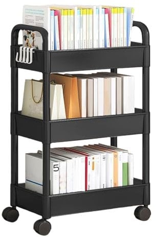 Rolling Book Cart, Storage Cart On Wheels, Rolling Utility Cart, Rolling Cart Organizer Utility Cart, Snack Cart Rolling Shelf, Book Cart Movable Storage Organizer 3 Tier