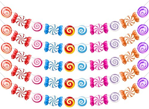 Lot de 5 bannières décorations de fête sur Le thème des Bonbons, décorations en Forme de sucettes sucrées décorations de Bonbons, décorations de fête sur Le thème Candyland,Papier Sucette Banni¨¨re