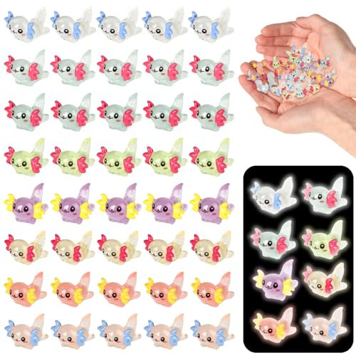 IETWATE 40 Stück Miniatur Axolotl, Cartoon Niedlich Mini Figuren, Mini Harzente Axolotl, für Aquarium DIY-Handwerk Garten Landschaft Puppenhaus Dekorationen (Leuchtend)