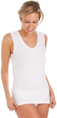 La Marquise Women’s 2 Pack Cotton Micro Rib Sleeveless Thermal Vests with Lace Trim