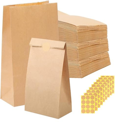 100 Stück Papiertüten Adventskalender Klein Mit Aufkleber, 9x18x5.5cm Geschenktüten Braun Kraftpapier Tüten, Butterbrottüten Mitgebsel Tüten DIY Papiertüten für Weihnachten Hochzeit Geburtstag