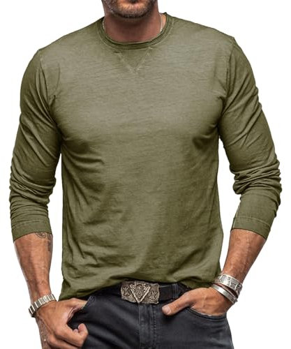 Men's T-Shirts Long Sleeve Casual Classic Tee Cotton Crew Neck Lightweight Fashion Casual Tshirts DarkGreen M