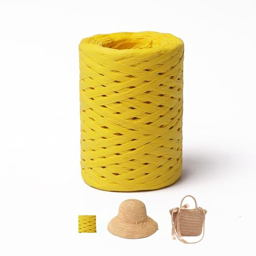 150m Raffiabast Papierband, Papier Bänder, Bast Raffia Papier Packschnur Für Geschenkverpackung, Weben, Dekoration Und Gärtnern (Gelb-D)