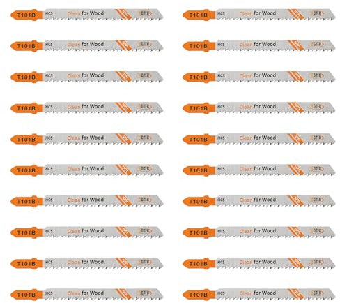 BGTEC 20PCS T-Schaft Stichsägeblätter Set HCS(SK5) Stichsägeblätter für Holz, Kunststoff schneiden(T101B)