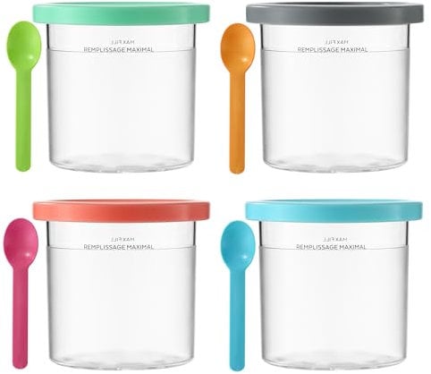 4 Stück Creami Behälter für die Ninja Creami Eismaschine,Eisbehälter für Speiseeis,Mit Deckel, Mit Löffel,Kompatibel mit ICE MAKER NC299AM C300S -Serie