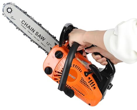 Motosega a benzina 25,4 cc, motosega termica 25,4 cc, con impugnatura ergonomica, motosega ad alta potenza, motosega da giardino compatta, motosega da giardino per potatura arancione