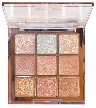 Glitter Eyeshadow Palette 9 Colours Eye Makeup Palettes Gold Silver White Pink Shimmer Eyeshadow Sparkly Shades Waterproof Long Lasting Highly Pigmented Eye Shadow Pallets for Women Girls