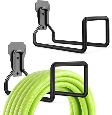Newthinking Heavy Duty Garden Hose Hanger, 2 Pack Wall Mount Metal Hose Reel Holder Hosepipe Stand for Garden Outside Yard