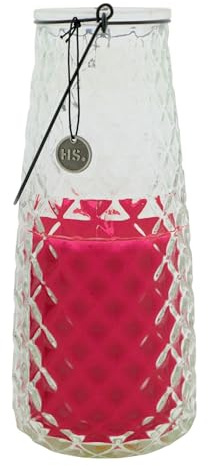 Dekorative Glas-Laterne mit Diamantmuster, Vintage-Kerzenhalter mit Metallhenkel (Fuchsia)