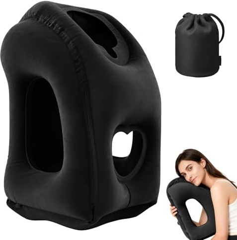 Behogan Reisekissen, Nackenkissen Flugzeug Aufblasbar, Flugzeug Kissen Tragbar Travel Pillow Faltbar Komfortabel, Nackenhörnchen, Nackenkissen zum Schlafen auf dem Flugzeug Zug Zuhause Büro, Schwarz