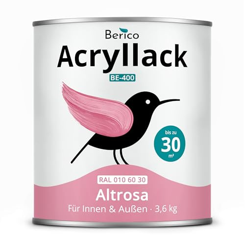 Berico Acryllack - Altrosa Malve Pink - 3,6 Kg - 4in1 Lack Buntlack Möbelfarbe Möbellack - Für Innen und Außen - Holz, Möbel, Metall & Fliesen