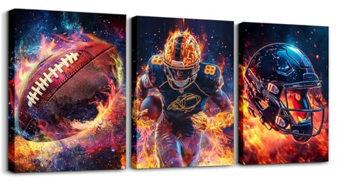 Erosebridal Kunstdruck auf Leinwand, Motiv: Fußball, Rugby, Feuer, 3-teilig