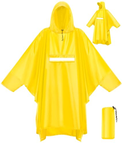 VOBUKE Poncho Pluie Imperméable avec Capuche et Poche Cape Réutilisable Poncho Légère Respirant Veste Coupe-Pluie avec Bande Réfléchissante Poncho de Pluie Unisexe pour Randonnée Camping Vélo