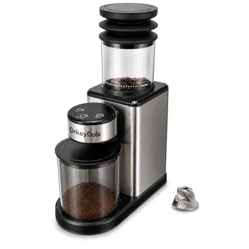OrkeyDolk Molinillo de café eléctrico para el hogar, molino cónico de acero inoxidable, 25 ajustes de molienda, molinillo de café silencioso para espresso, café filtro y moka