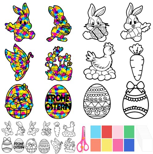 Easter Suncatcher Craft Kits for Kids, Easter Basket Fillers for Kids, DIY Window Paint Art Suncatchers Egg Sun Catchers Painting Craft Kits Birthday Gifts for 6+ Years Old Girls