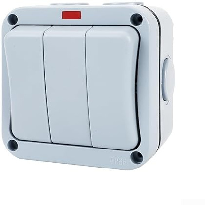 Solaughguy IP66 Rated Outdoor Switch for Garden: Weatherproof Light Switch with LED Indicator, 3-Device Control, ABS Construction, Self-Resetting, 20A, Gray(Doub Control)