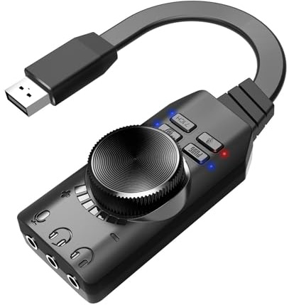 Plyisty Adaptateur Externe de Carte Son Surround USB 7.1, Adaptateur Audio USB vers Prise Jack 3,5 mm, avec Sourdine en Un et Contrôle du Volume, pour Casque D'ordinateur