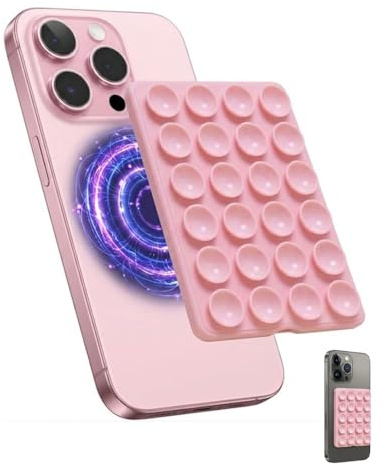 KAHZOR Rosa Magnetischehandy Saugnapf Halterung Kompatibel Mit Magsafe, Magnet Handy Saugnapf Silikon Kompatibel Mit Iphone – Halterung für Selfies & Videos | Freihändig An Spiegel & Glatten Flächen