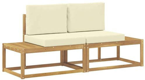 vidaXL Outdoor End Sofa mit Kissen 2 Stück Weiß Massivholz Akazie, Moderne, wetterfeste Gartenmöbel, vielseitige Entspannung, Akazienholz, gemütliches Draußenleben