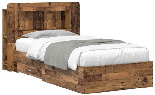 vidaXL Bettgestell mit Stauraum Altholz 100 x 200 cm Holzwerkstoff, Moderner Bettgestell, praktischer Stauraum, schickes Schlafzimmer-Upgrade, Holz, platzsparende Lösung
