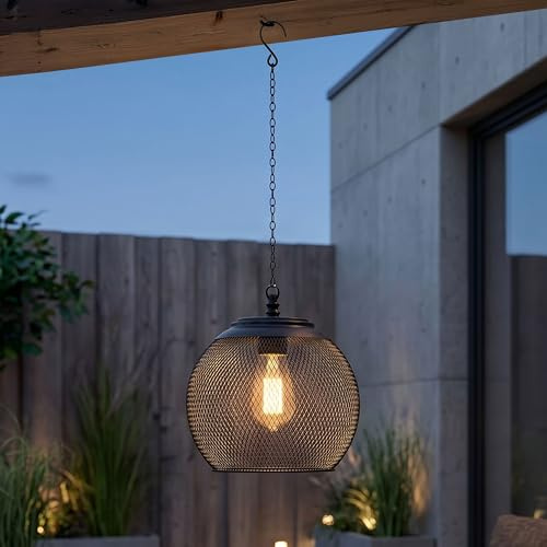 Northpoint Solar Hängeleuchte außen warmweiß LED Gartenleuchte Solar Hängelampe mit Haken wetterfest IP44 automatische Dämmerung Beleuchtung für Balkon Terrasse Garten (Netzoptik schwarz)