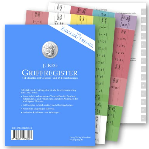 Griffregister für ZIEGLER TREMEL | 2025 | selbstklebende Register Etiketten mit Gesetzes- und §§-Bezeichnungen