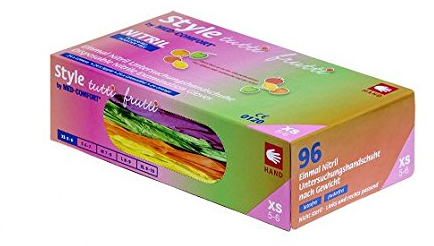 AMPri Nitrilhandschuhe, bunt, Farbenmix, 10 Box a 96 Stk, Größe M, puderfrei, Style tutti frutti by Med-Comfort: Nitril Einmalhandschuhe, Einweghandschuhe in den Größen XS, S, M, L, XL