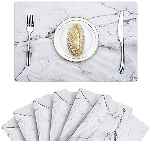 Menghao 6 PCS Waterproof Placemats Environmental materials multiple styles Easy Clean for Kids Educational Learning Kitchen Dinner Party((Marble)