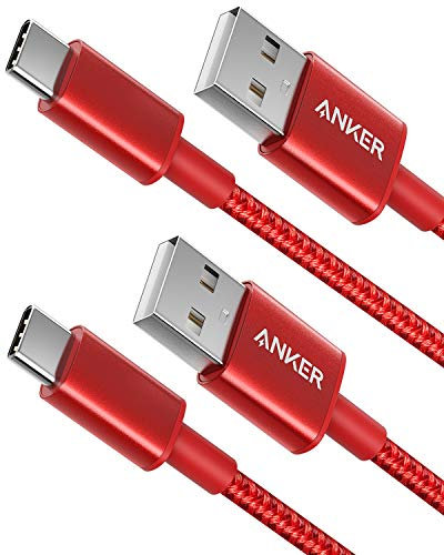 Anker USB C Cable to USB 2.0 [2Pack] 1.8m Double Braided Nylon Type C Charging Cable for Samsung Galaxy S8 S8+ S9 S9+, HTC 10, Sony XZ, LG V20 G5 G6, Xiaomi 5 (Red, 3 ft)