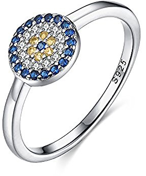 Runder blauer Böser Blick-Bandring Sterlingsilber 925 Zirkonia Größe 52-57, Metall, Zirkonia