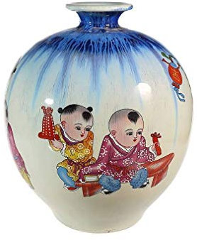 lachineuse - Vase Traditionnel Chinois - Les Enfants du Bonheur - H. 24 cm - Porcelaine - Multicolore - Objet Déco Chinois - Traditions d'Asie - Idée Cadeau Asie Chine