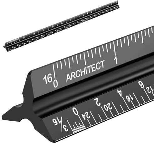 Architectural Scale Ruler, Imperial Measurements 12'', Laser-Etched Aluminum Architect Triangular Ruler Black for Architects, Students, Draftsman, and Engineers by mveohos