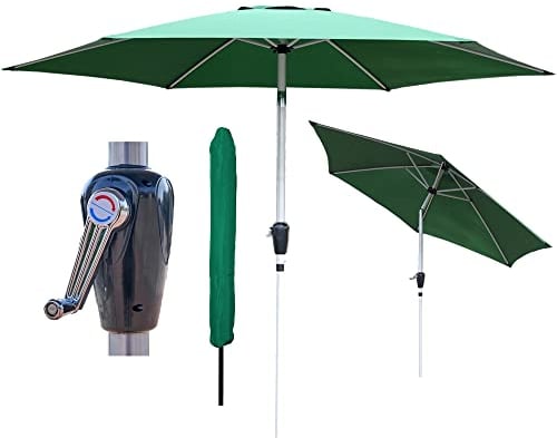 GlamHaus Garden Parasol Tilting Table Umbrella, UV40+ Protection, 2.7m, Includes Protection Cover, Crank Handle, Gardens and Patios - Robust Aluminium - (Green)
