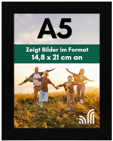 Americanflat A5 Picture Frames in Black - Engineered Wood with Shatter Resistant Glass - Horizontal and Vertical Formats for Wall and Tabletop - 14.8x21 cm